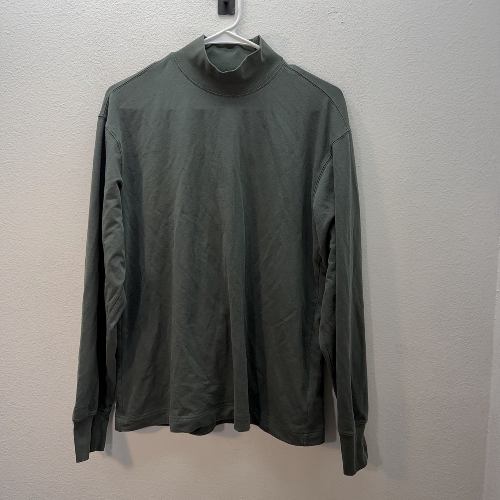 Uniqlo Mens Green Heattech Ultra Warm Mock Neck Long Sleeve Thermal Shirt Hiking